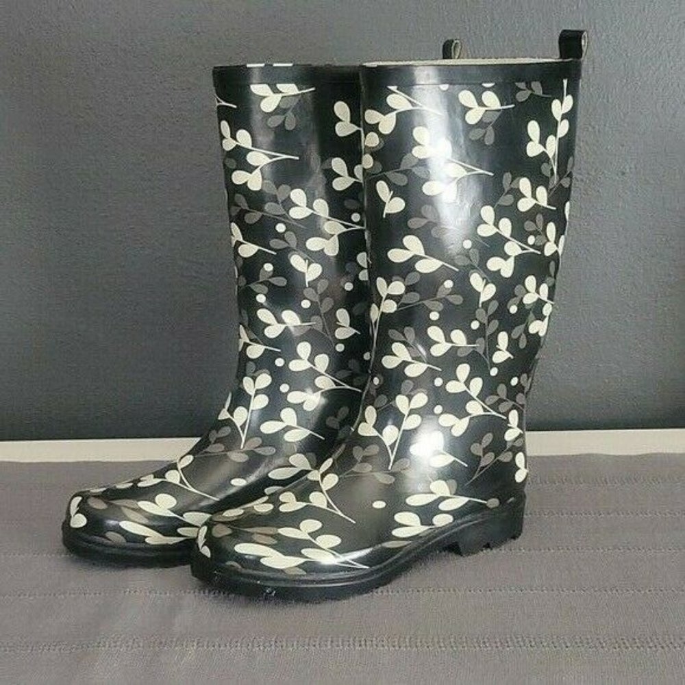 Women’s Tall Rain Boots Size 6 Black, White, Gray
